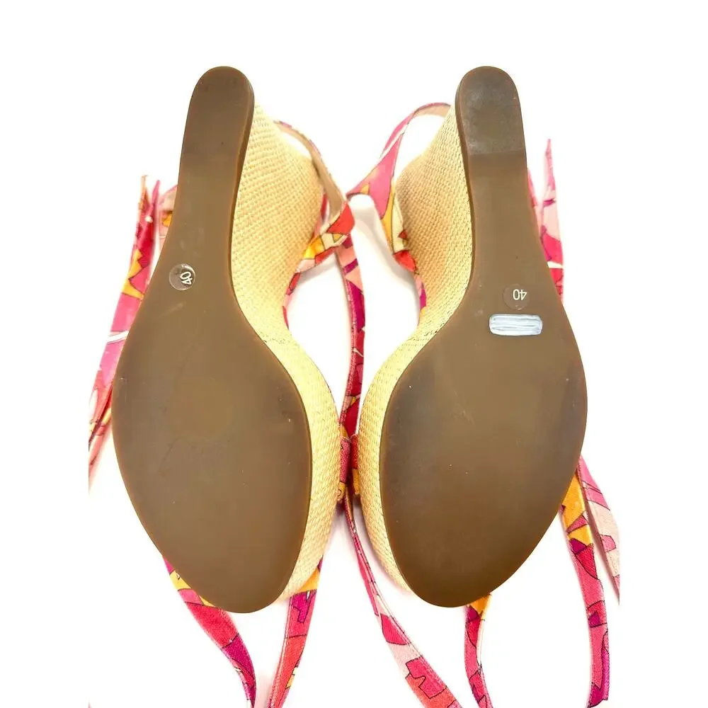 Emilio Pucci Vintage Y2K Wedge Sandal Size 10/40 Pink Multicolor Designer Italy